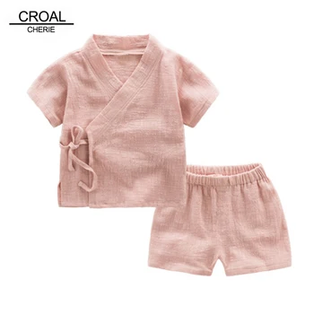 

CROAL CHERIE 2pcs Baby Girls Clothes Children Summer Toddler Kid Boys Clothing Sets Cotton And Linen Tops + Shorts 90-130cm