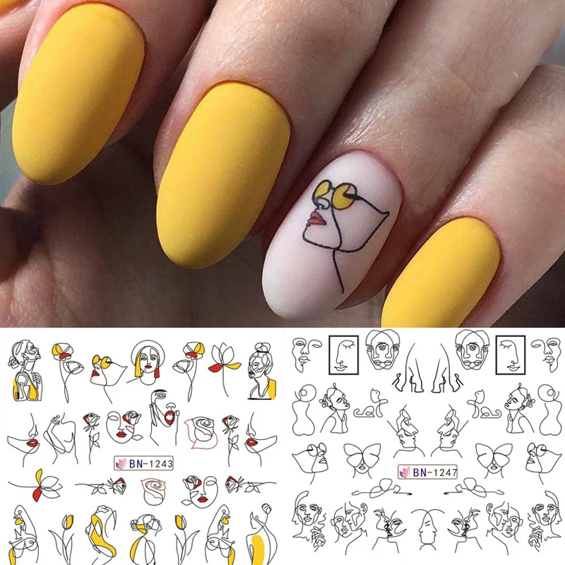 

12 patterns Line Girl Water Decals Abstract Nail Slider Stickers Flower Nail Art Water Transfer Sticker Slider Manicure