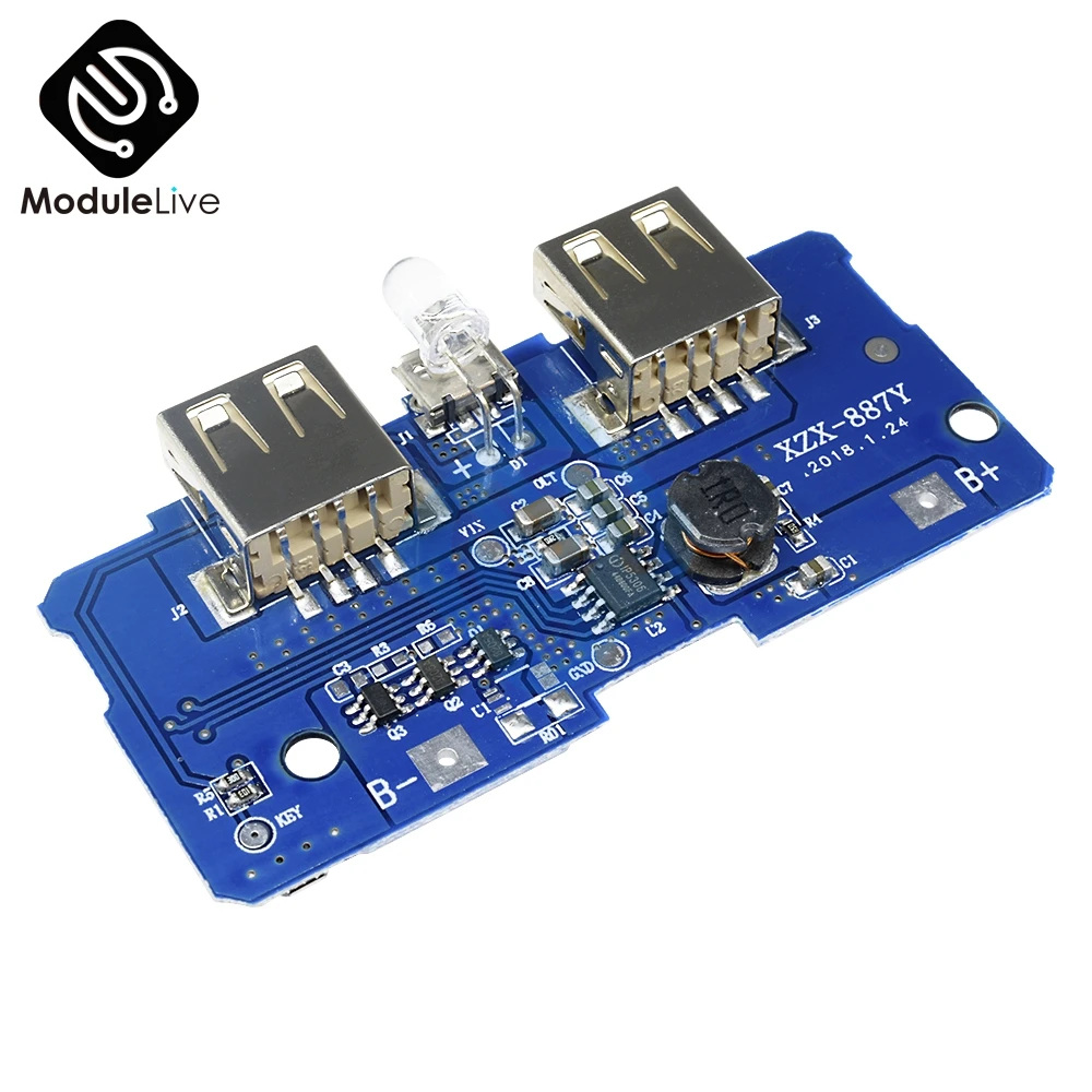 

5V 2A Power Bank Charger Charging Circuit Module Board Step Up Boost Power Supply Module 2A Dual USB Two USB Output 1A Input