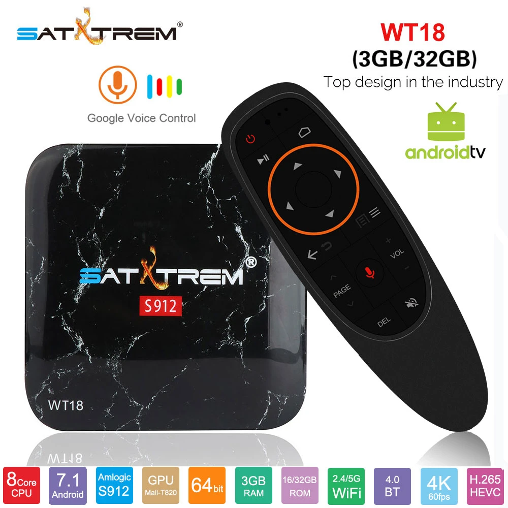 

Satxtrem WT18 ATV 3GB 32GB Smart Android 7.1 TV Box Google Voice Control Amlogic S912 WiFi LAN Media Player PK X96mini X96 Max