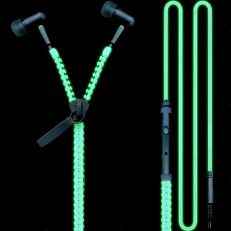 

Luminous Glowing Metal Zipper 3.5mm In-Ear Earphones Light Glow In The Dark Headset With Mic For Iphone Samsung Xiaomi MP3