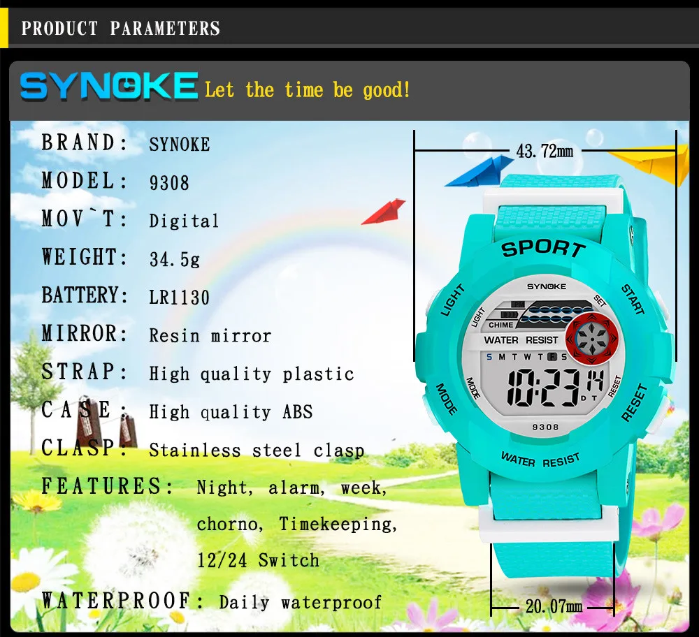 SYNOKE модные роскошные для мальчиков Студенческие часы водостойкие спортивные дети часы светодиод Цифровой Дата ручные часы Reloj infantil