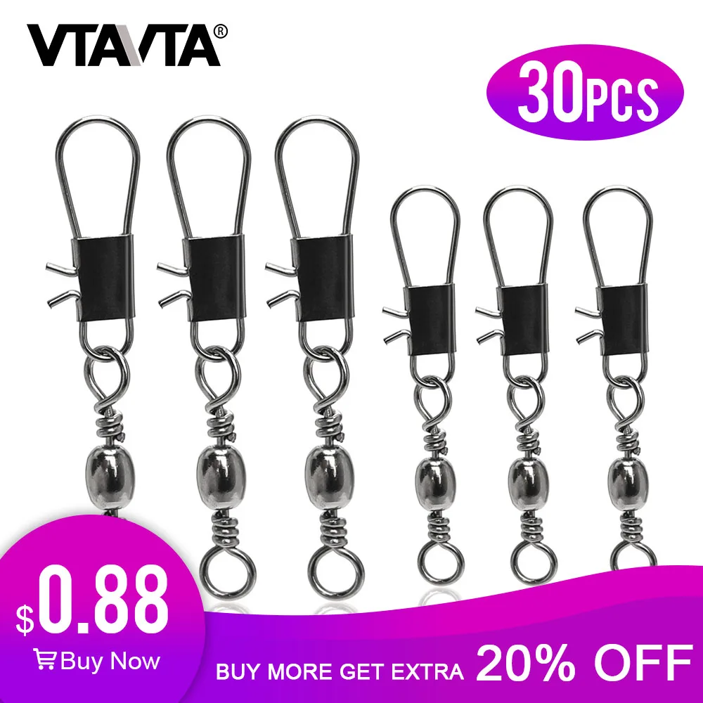VTAVTA 30 قطعة/الوحدة 8 #6 # يدور الصيد موصل الفولاذ المفاجئة دبوس المتداول إغراء قطب حلقة تثبيت بكلاب الصيد معالجة اكسسوارات