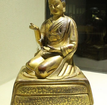 

8" Old Tibet Buddhism Temple Bronze Gilt 24K Gold Seat Lama Bonze Buddha Statue