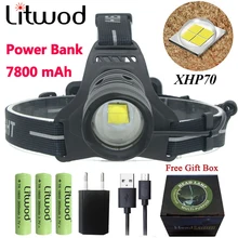 Z20 Litwod 2808 32 Вт, Головной фонарь XHP70, мощный светодиодный налобный фонарь 42920lum, налобный светильник, фонарь с увеличением, головной светильник, аккумулятор 2600 мАч