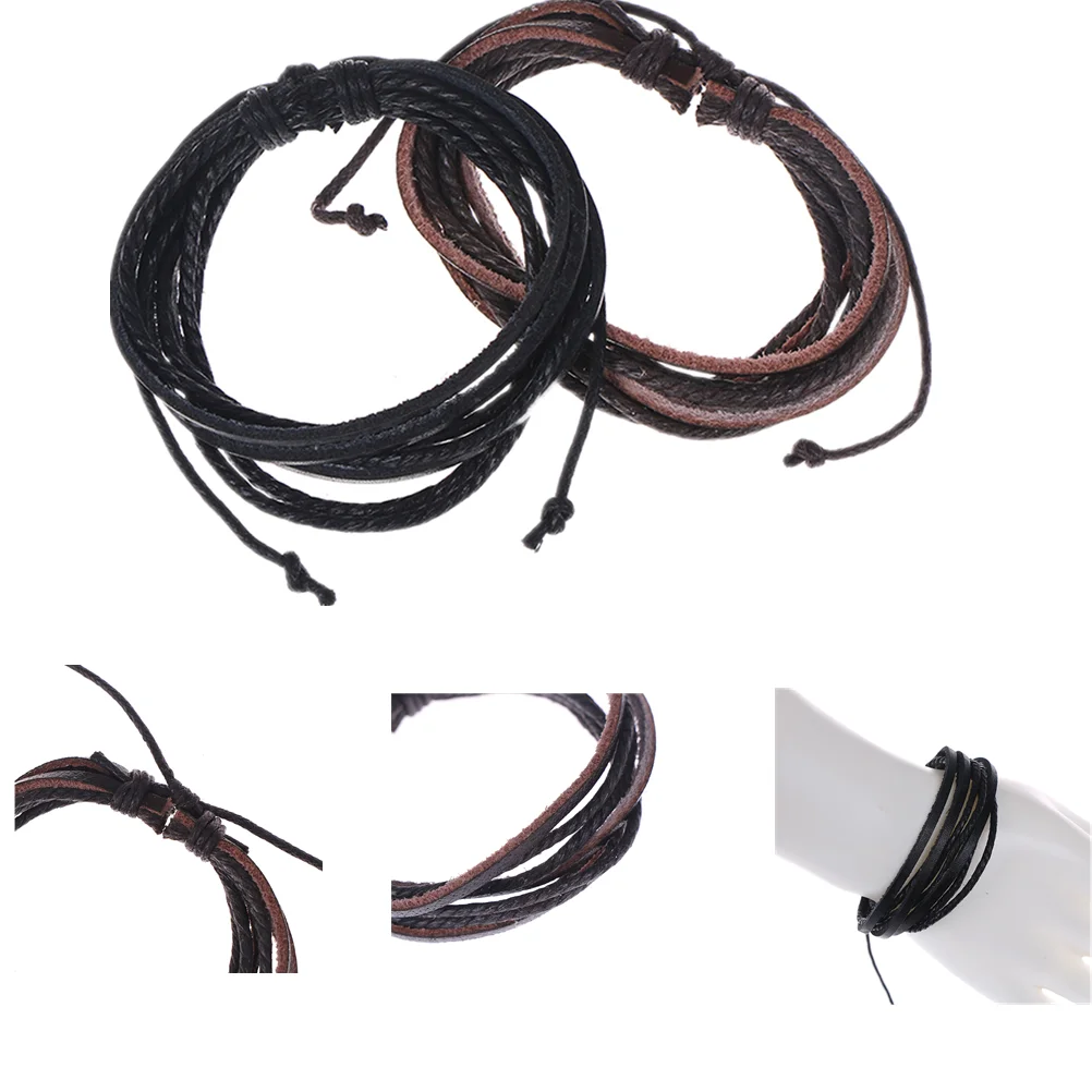 

7.5cmx6.2cmx1cm Fashion Male Leather Bracelets Bangles For Men Black Brown Braided Rope Wrist Band Bracelet Men Jewelry Lace