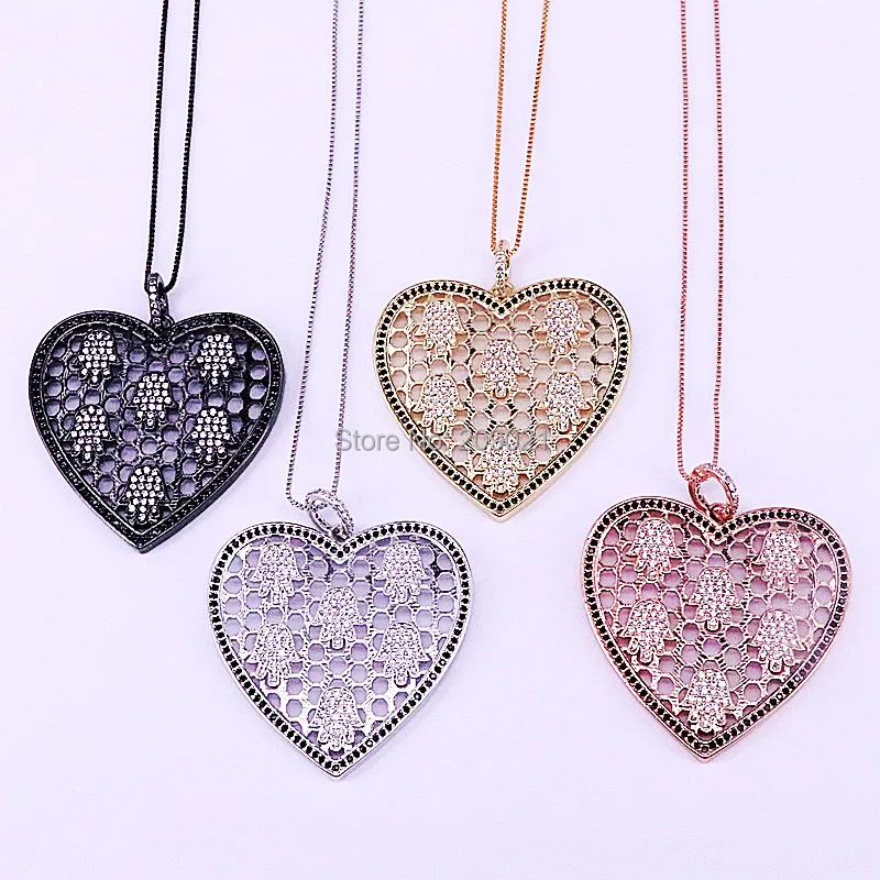 

New Design 5Pcs Fashion Jewelry Pave CZ Cubic Zirconia Heart Shape Pendant Necklaces for Women Jewelry