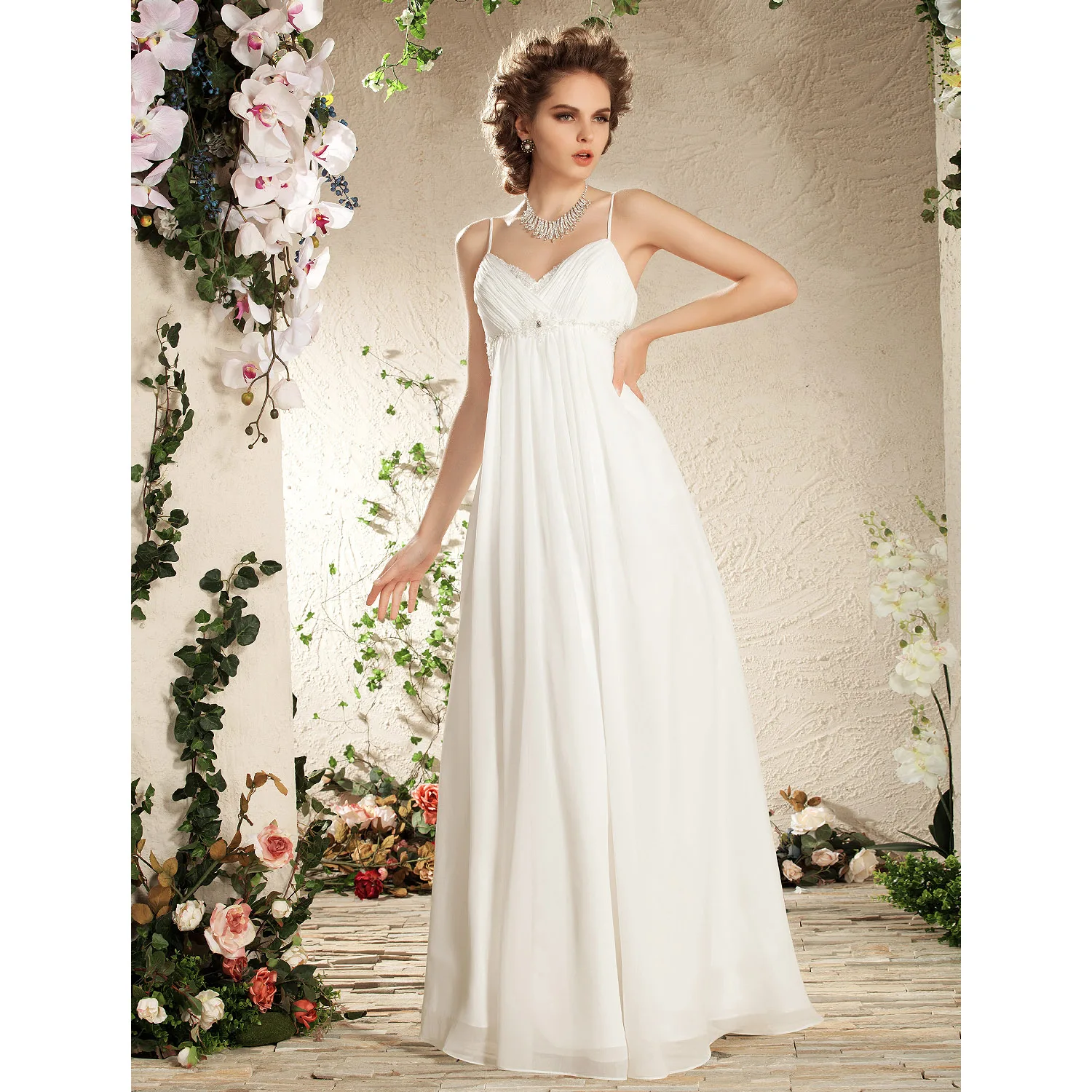 LAN TING BRIDE Beach Wedding Dress Backless Spaghetti Straps Floor
