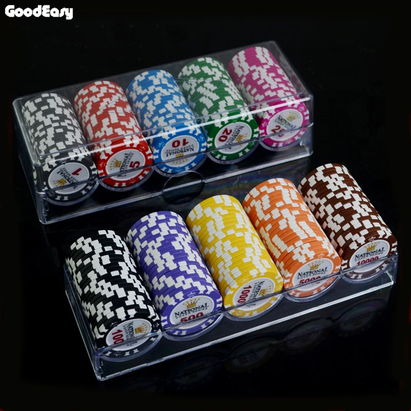 100/200/300/400/500 шт./компл. Золотая Корона покер чип глины Casino Chips в форме фишек Казино Техасский Холдем комплекты с ПУ-кожа Чехол/коробка/костюм чехол