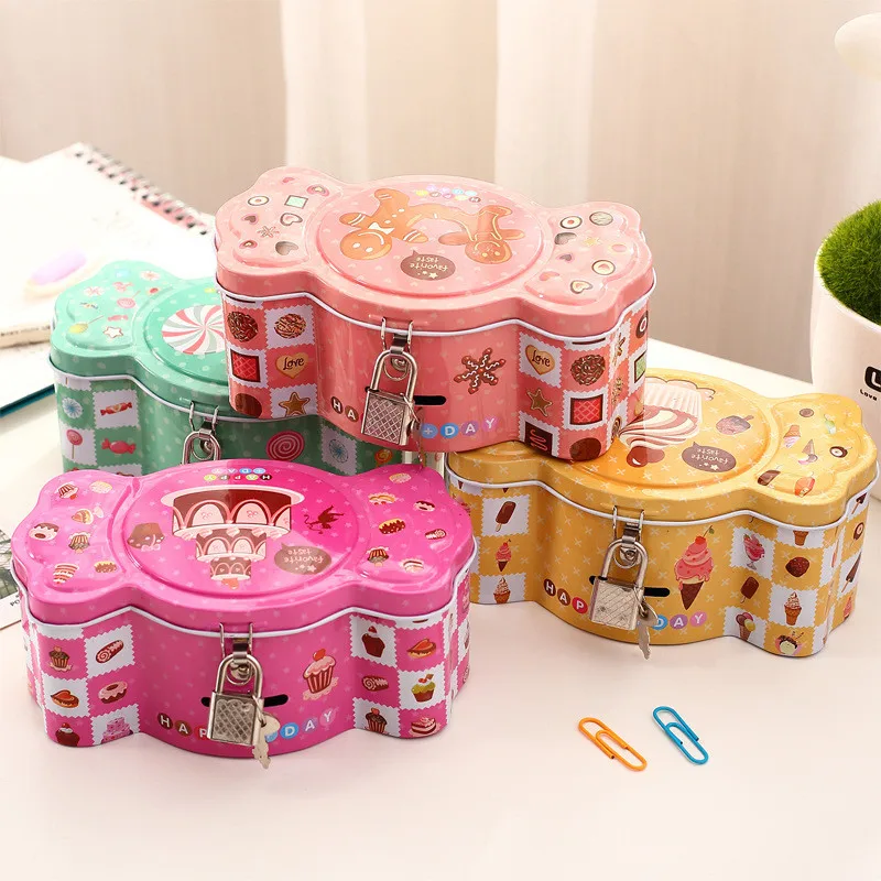 

Cartoon Candy Shape Coin Storage Box Piggy Bank Money Box Money Saving Box with Lock Gift Candy Boxes For Kids 8C