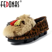 FEDONAS/Модная женская обувь на плоской подошве; Цвет черный, серый; женские теплые тапочки с леопардовым принтом; зимняя обувь с плюшевой подкладкой; женская повседневная обувь с кроличьим мехом