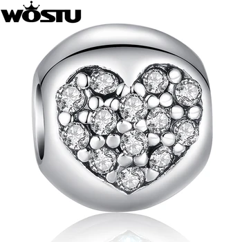 

Hot Sale TOP Quality Silver color Heart Charm Beads with Crystal Fit Original wst Bracelet Pendants For Women DIY Jewelry