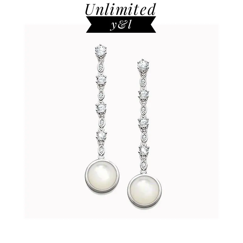 

Round Shell Drop Earrings for Women Thomas Style Silver Fashion White Cubic Zirconia Star Dangle Earring Long Earrings Jewelry