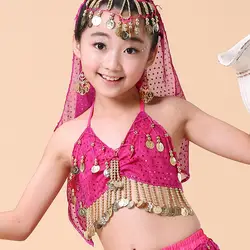 В возрасте От 5 до 14 лет Малый Чили Фартук ТОПЫ Профессиональный Индия танец Топы танец живота белье Дети танец живота бюстгальтер для
