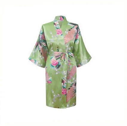 Летний женский китайский сатиновый Свадебный халат кимоно платье Пеньюар сексуальное нижнее белье Пижама цветок плюс размер S M L XL XXL XXX a-025 - Цвет: Light Green