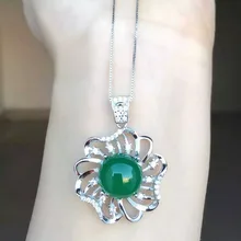Природный зеленый халцедон кулон S925 Серебряный Натуральный gemston кулон Цепочки и ожерелья модный элегантный круглый подсолнечника для женщин, хорошее ювелирное изделие