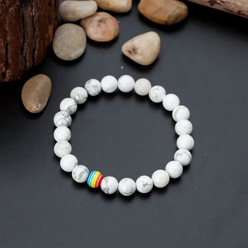 Rinhoo Fashion Hot Sale Black and White Couple Bracelet Handmade Scrub Stone Rainbow Gay Pride Bracelet Trendy Yoga Jewelry Gift