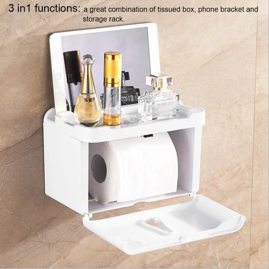 

Multifunctional Toilet Roll Paper Holder Waterproof Bathroom Hanging Shelf Tissue Box shower room basket floating shelves