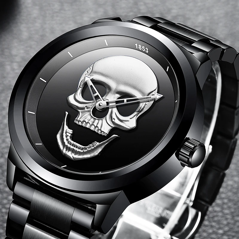 

Top Brand LIGE Men Watches Creativity Fashion Top Luxury Brand Watch Men Skull Style Full Steel Waterproof Watch Quartz Watches
