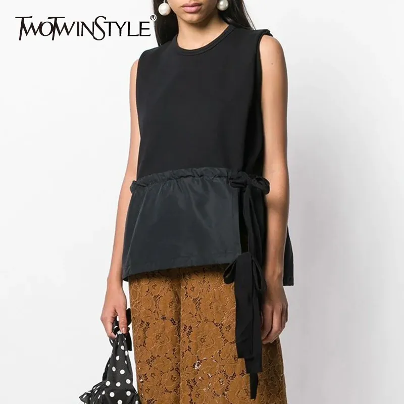 

TWOTWINSTYLE Summer Black Women Vest O Neck Sleeveless Off Shoulder Oversized Bandage Tops Female Fashion Clothes 2019 New