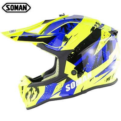 SOMAN SM633 ECE мотоциклетный шлем велосипедный Kask MX шлем для кроссового велосипеда мотоциклетный шлем - Цвет: Fluoresce Green Blue