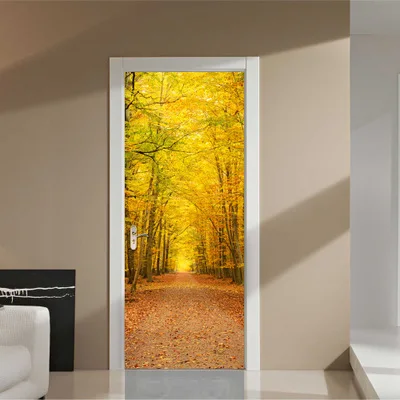 3D Двери фрески обои Осень желтые листья дерево двери стикер съемный самоклеющиеся ПВХ наклейки s настенные наклейки для двери декор - Цвет: DM023