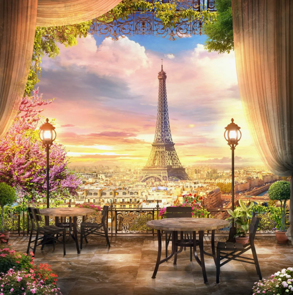 

10x10FT Paris City View Eiffel Tower Curtain Drape Platform View Custom Photo Studio Backdrop Background Vinyl 300cm x 300cm