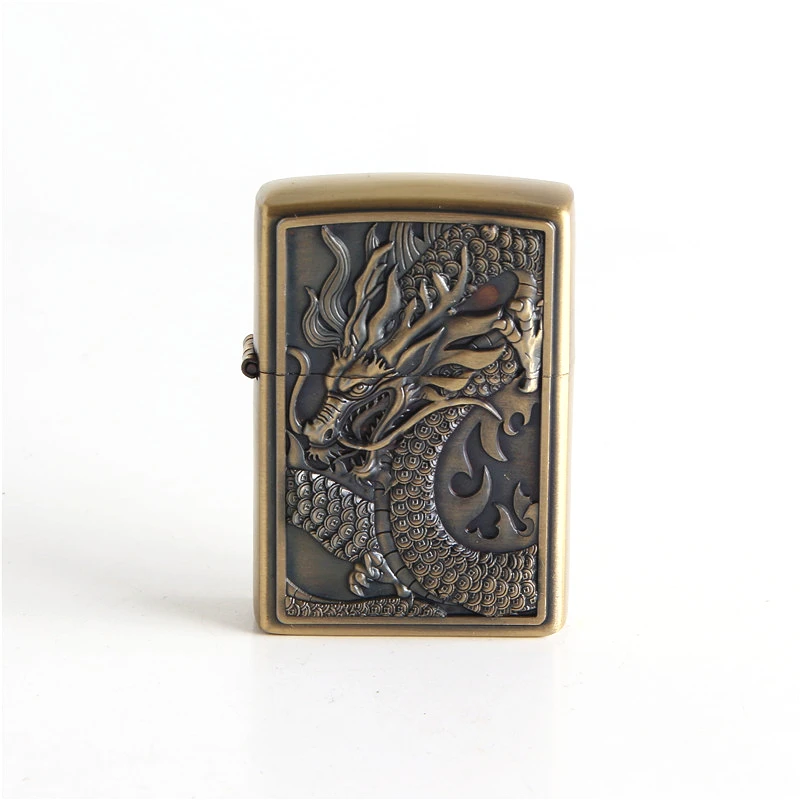 

Cigarette accessories Can be reused metal kerosene lighter Dragon totem bronze color oil lighters
