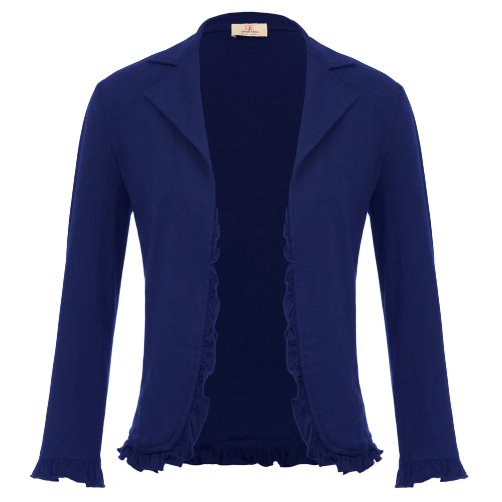 

Ruffled Cardigan Solid Coat Winter Casual Office Formal Womens Ladies Shrug Long sleeve Lapel collar