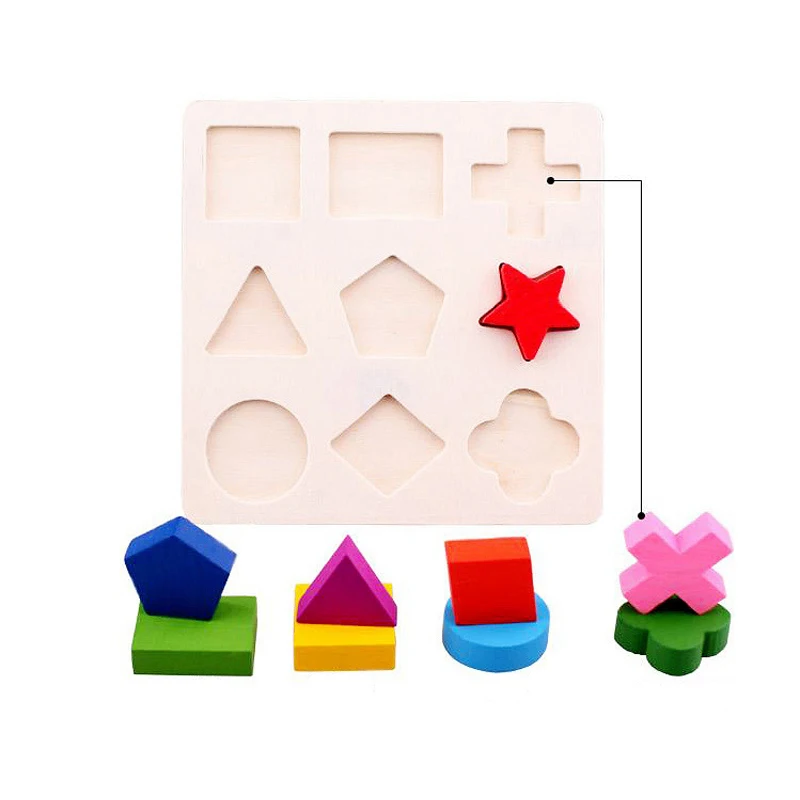 Montessori Toys Educational Wooden Toys for Children Early Learning 3D Puzzle Colorful Geometry Shape Matching Games