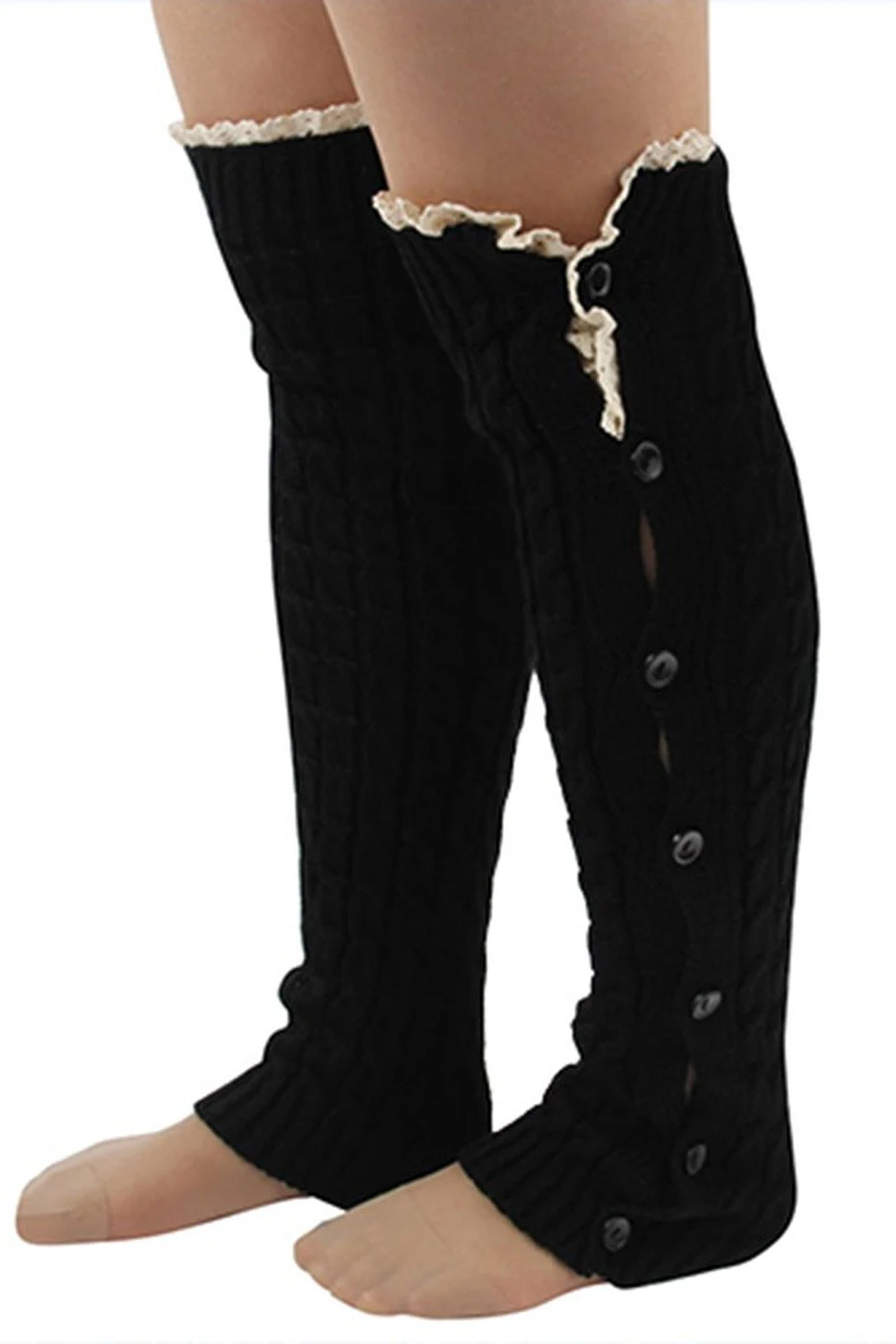 Women's Crochet Knitted Leg Warmers Button Lace Trim Boot Socks 4