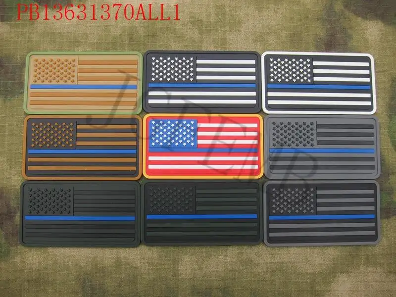 Image star right The thin blue line America flag Police SWAT Military Morale 3D PVC Velcor Patch