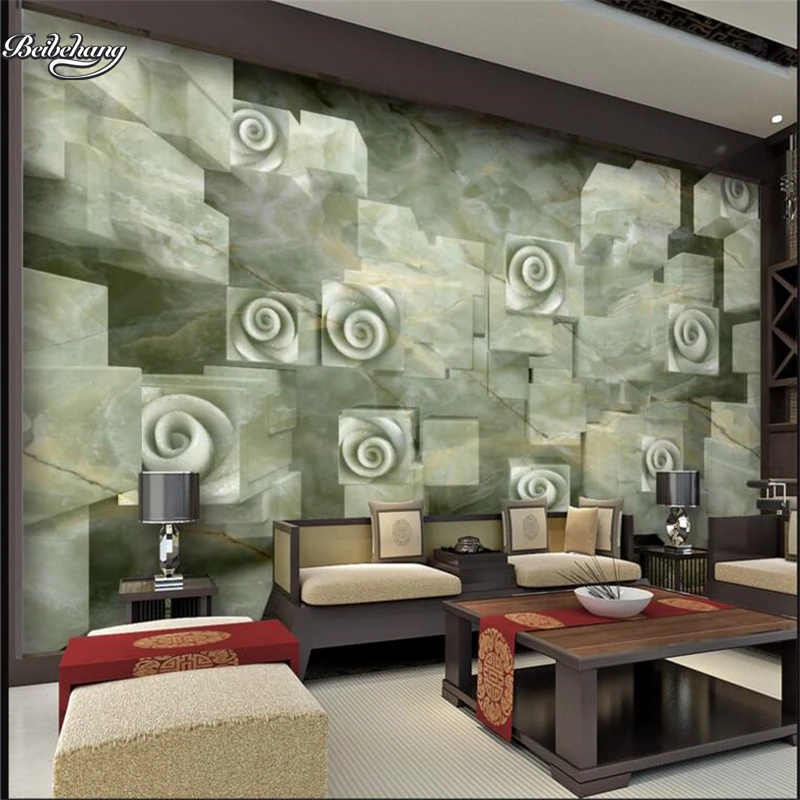 

beibehang Marble Rose 3D Living Room TV Wall Wall Customized Large Mural Nonwovens Green Wallpaper papel de parede para quarto