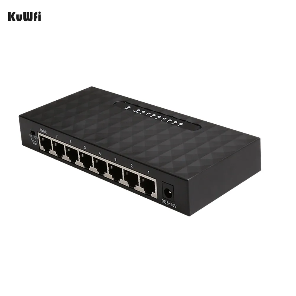 Kopen KuWFi Mini 8 Poort Snelle Switch 10 100Mbps Netwerk Switch HUB Snelle LAN Ethernet Netwerk Desktop Schakelaars Adapter zwart