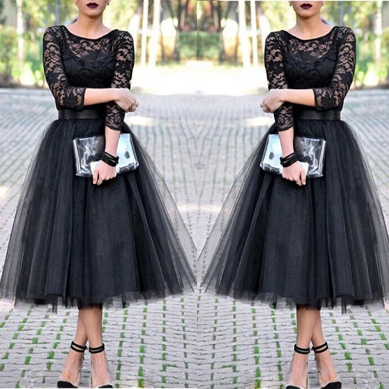 Fashion Lace Patchwork Ball Gown Dress Women Tulle Tutu Mid-Calf Dresses Elegant Party O-neck High Waist Vestidos summer dress Fashion Lace Patchwork Ball Gown Dress Women Tulle Tutu Mid-Calf Dresses Elegant Party O-neck High Waist Vestidos summer dress