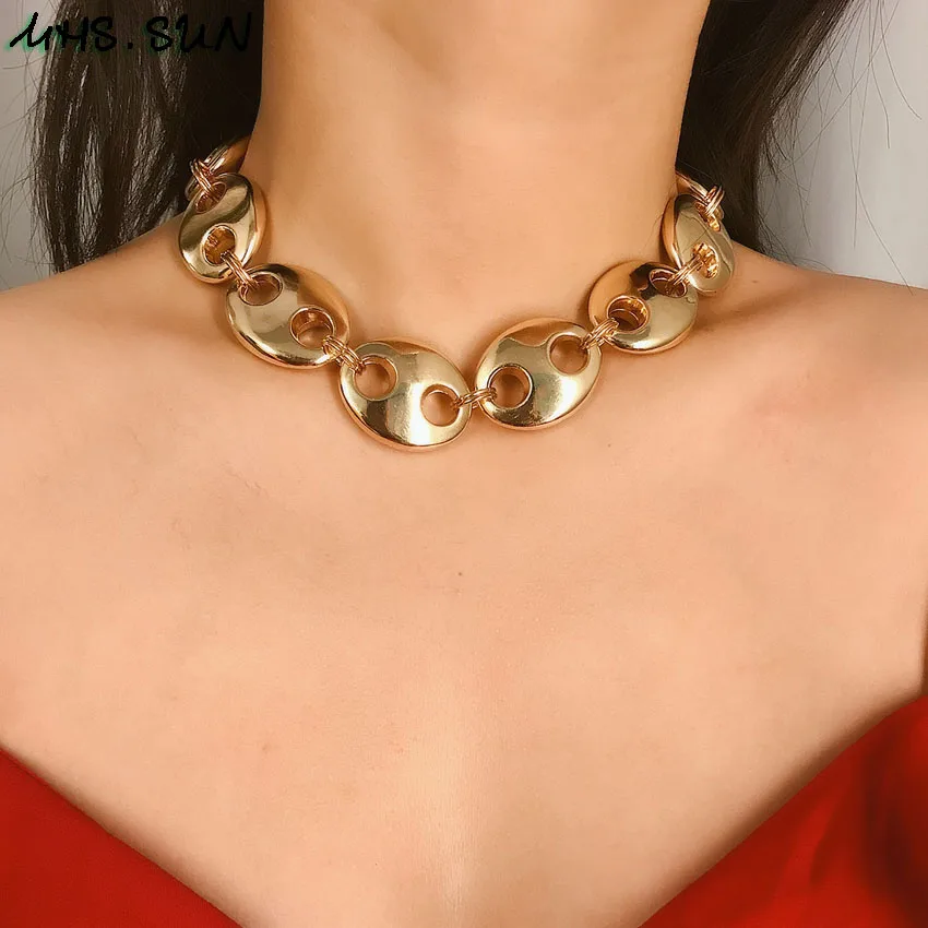 

MHS.SUN Exaggerated Women Geometric Choker Necklace Fashion Gold/Silver Color Girls Ladies Necklace Jewelry Vintage Style