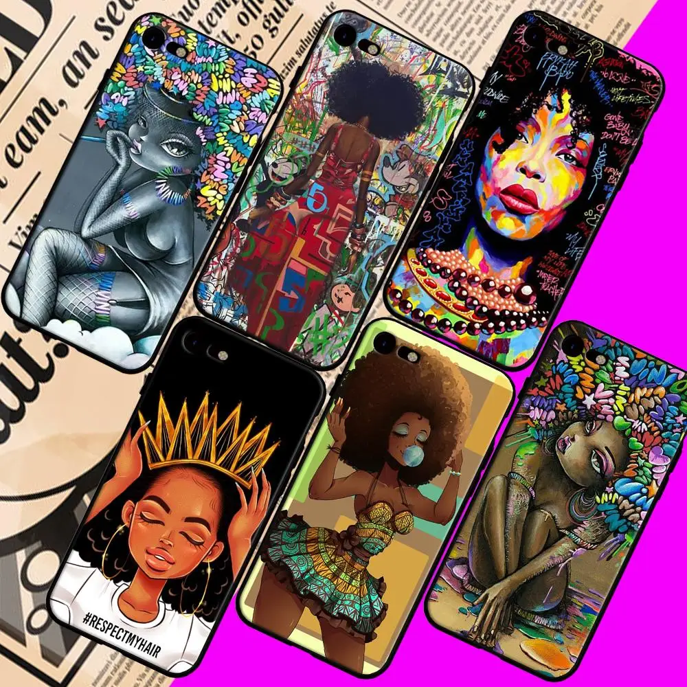 arrivals for funda iPhone 7 case 5 5S SE 6 6S 8 Plus X cover Afro Girls Art Picture Black Soft Silicone Case |