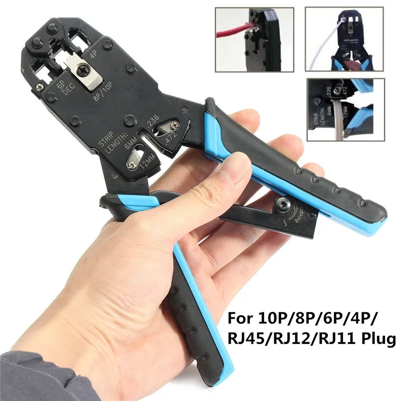 

Modular Network Cable Crimper Crimping Plier Tool Wire Cutter Stripping Kit for 10P / 8P / 6P / 4P / RJ45 / RJ12 / RJ11 Plug