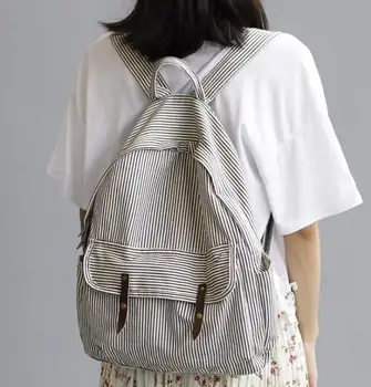 

2019 New Korean striped canvas bag school bag wild fashion college wind backpack