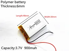 3 line 3 7V 900mAh 603048 Lithium Polymer Li Po li ion Rechargeable Battery cells For