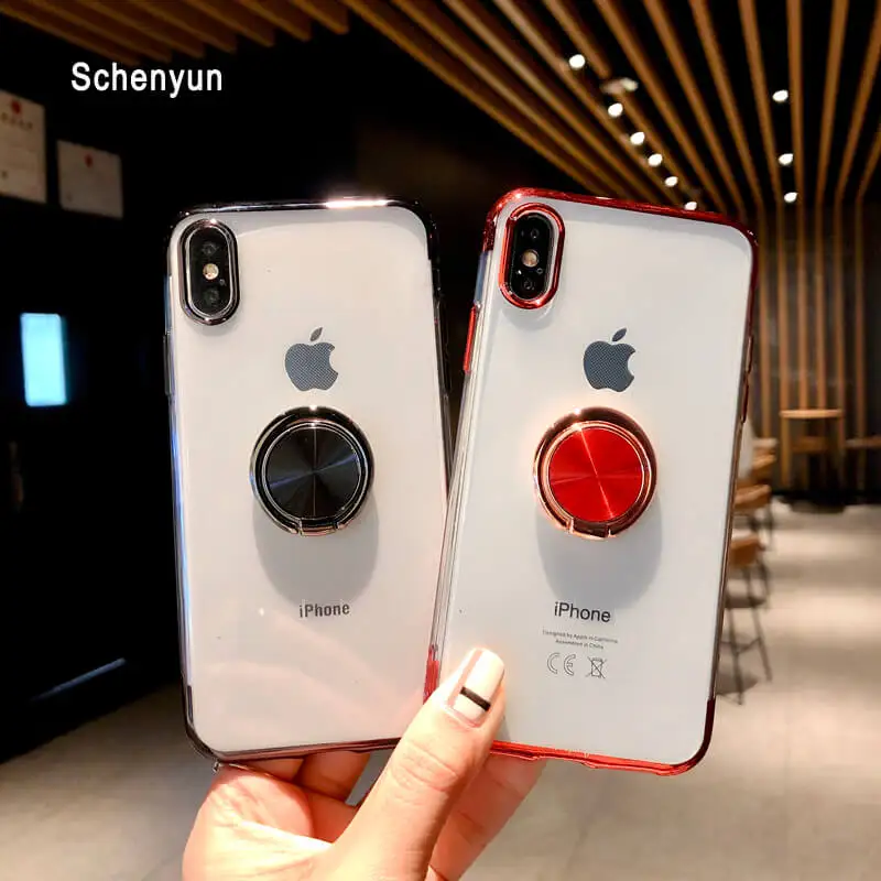 

New Luxury Car Bracket Ring Magnetic Plating TPU Protective Case For iphone 6 6s plus 7 8 7plus 8plus X Xs Xs Max XR Cover