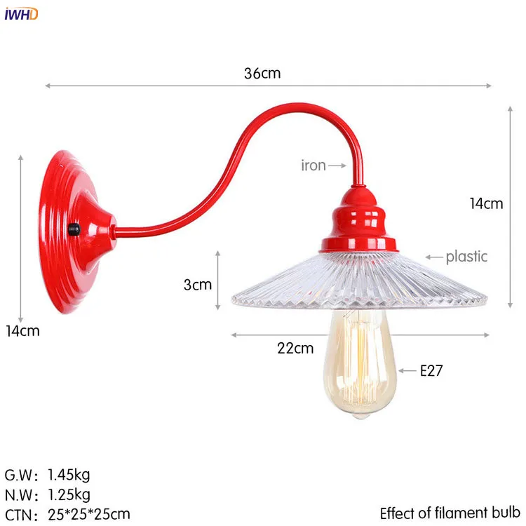 IWHD Стекло Винтаж Ретро светодиодный настенные светильники красного металла Лофт Промышленные Винтаж бра Edison Wandlampen домашнего освещения - Цвет абажура: 1