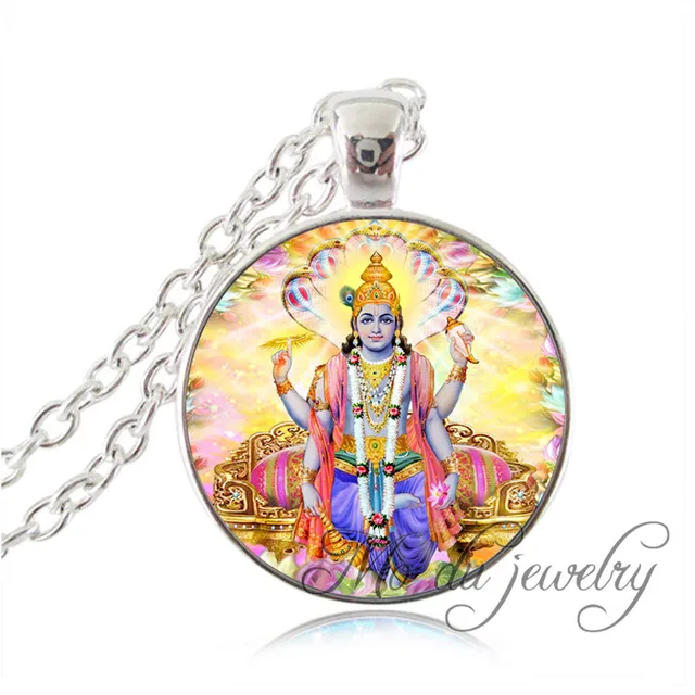 Hinduism God Vishnu Necklaces Silver Chain Lord Vishnu with Sudarshan