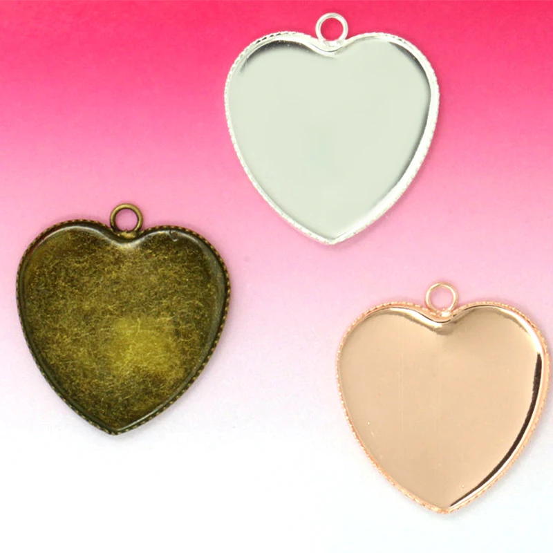 

10pcs 25mm Heart Pendant Blanks Tray Jewelry for Bezels / Cameo Peach heart shape DIY Metal Stamping Blanks