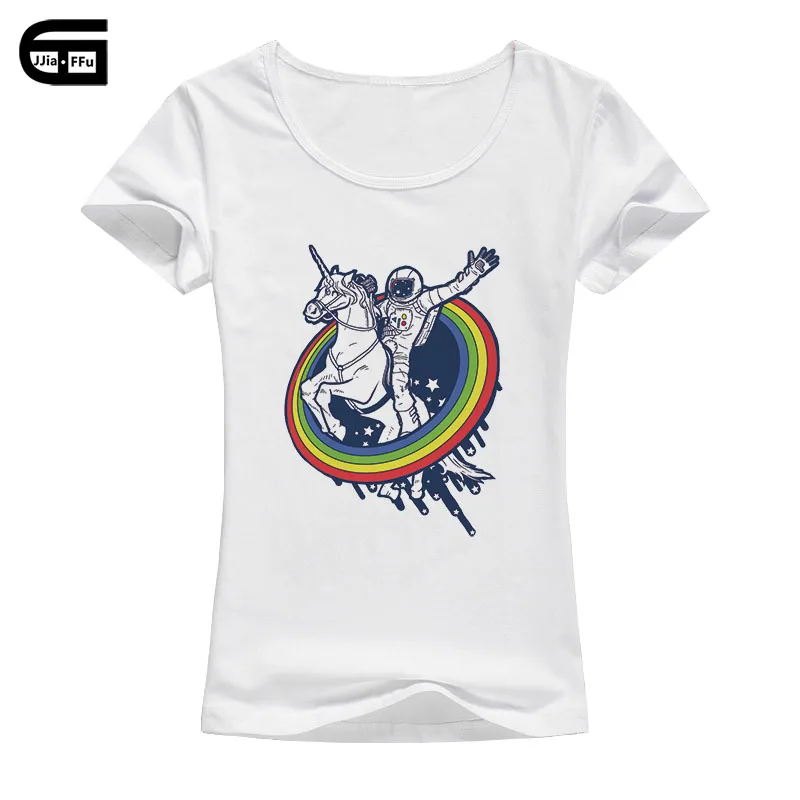 

Summer New Womens T Shirts Unicorn Spaceman Printed T Shirts 2018 Women Tops Round Neck Short Sleeve Tees Shirt Clothes B163