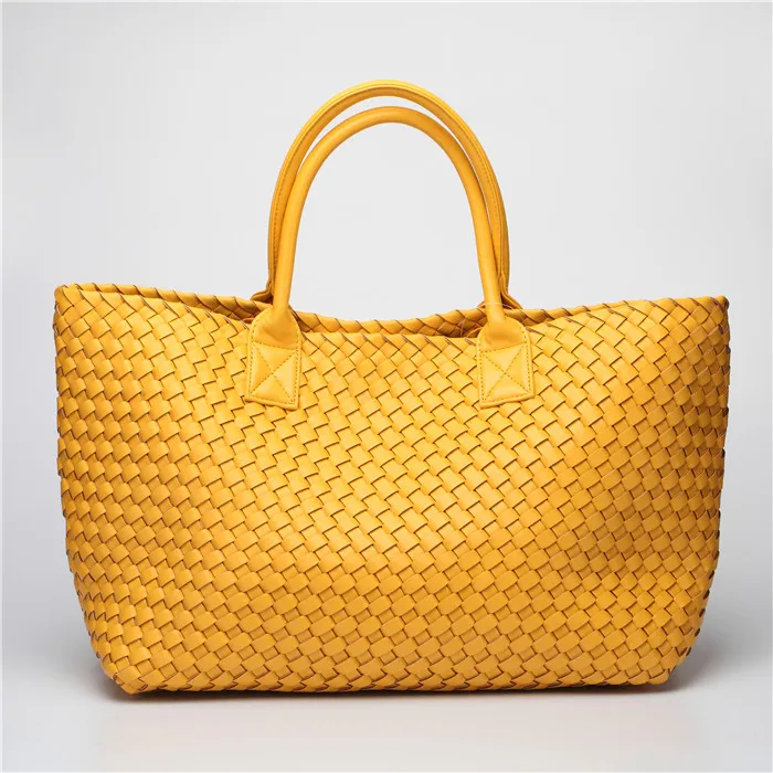 Модная Роскошная Высококачественная тканая сумка-тоут из искусственной кожи высокого качества, сумки ярких цветов, женские сумки на плечо, большая сумка-кошелек - Цвет: Цвет: желтый