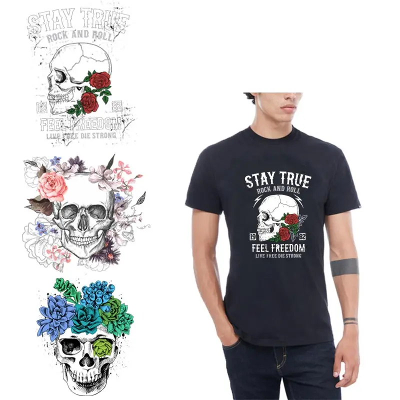 

COSBILL Fashion Iron On Skull Heat Transfer Print On T-shirt A-level Washable Thermal Patches Sugar Colorful Skull Parches Z-13