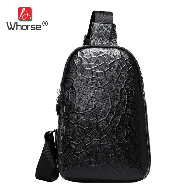 Brand Luxury Stone Pattern Genuine Leather Mens Crossbody Chest Pack Bag Cowhide Messenger Bags ...