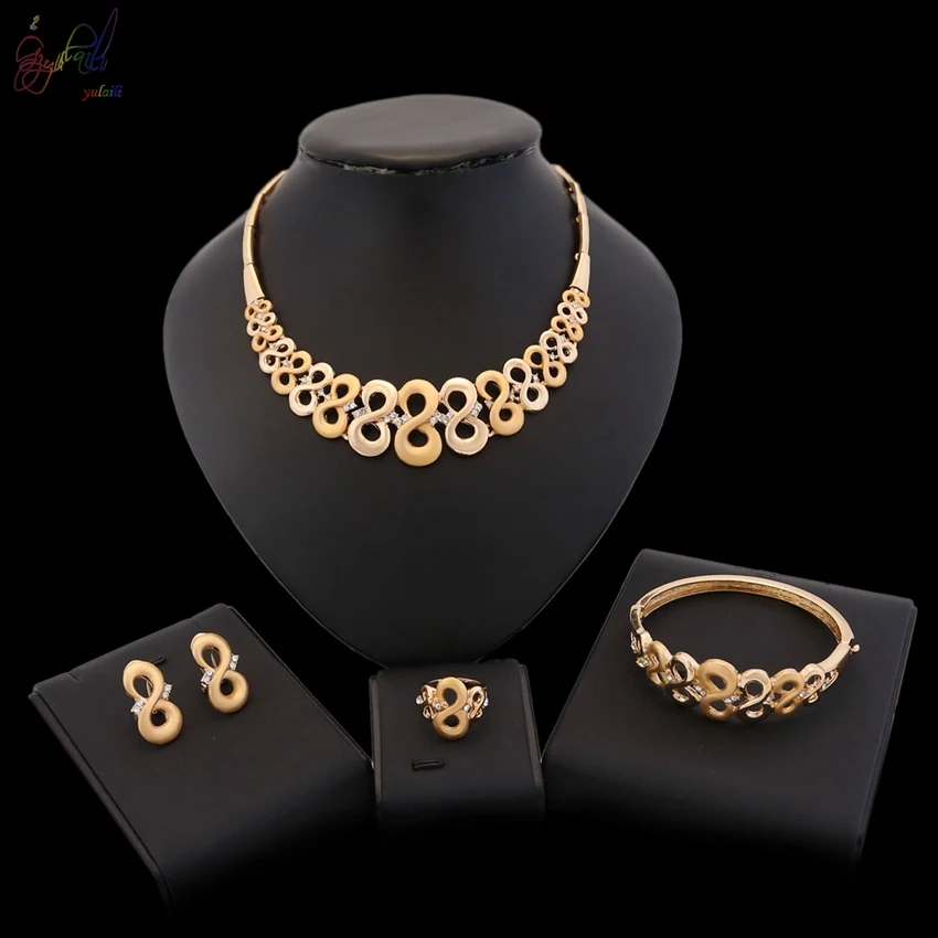

YULAILI New Vintage Jewelry Sets African Bead Beads Statement Necklace Earrings Bracelet Ring Women Wedding Party Accessories