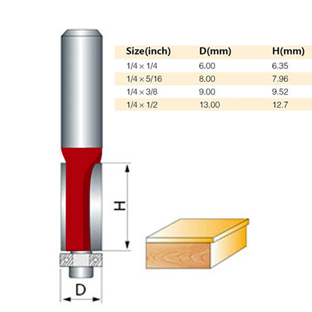 

4pcs/set 1/4",5/16",3/8",21/2" End Dual Flutes Straight Shank Trim Router Bit Top & Bottom Bearing Wood Milling Cutter for Wood